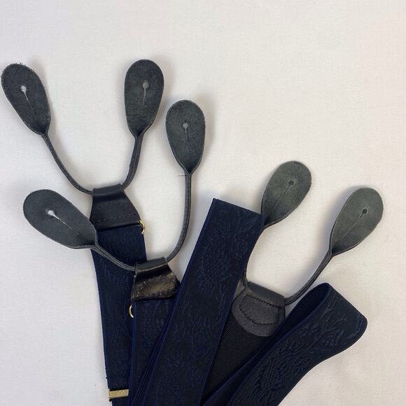 CAS Suspenders Made in West Germany Leather Black Blue Floral Print - Picture 7 of 7